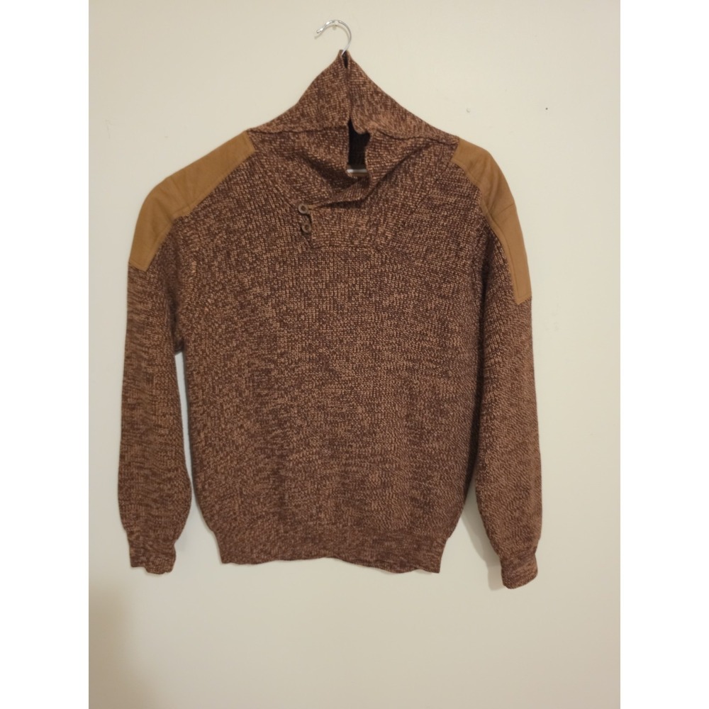 Vintage Orvis Mens Medium Wool Cotton Knit Hunting Sweater Faux Suede Shoulder